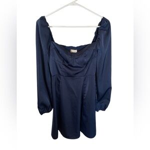 Altar’d State Navy Blue Silky Long Sleeve Mini Dress